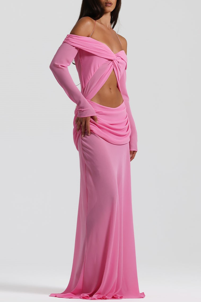 Burra Off Shoulder Knot Cutout Maxi Dress - Pink - Stylish pink dress for special occasions | Buy Online