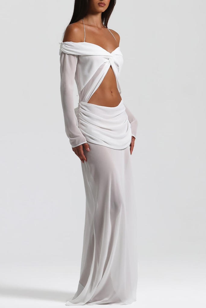 Burra Off Shoulder Knot Cutout Maxi Dress - White - Stylish white dress for special occasions | Buy Online