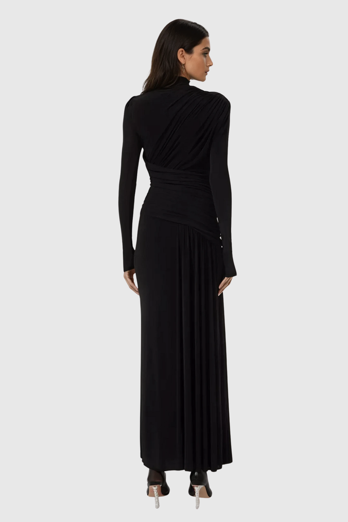 Stylish black dress | Cabdirashiid Ruch Asymmetric Maxi Dress In Black - Ideal for special occasions