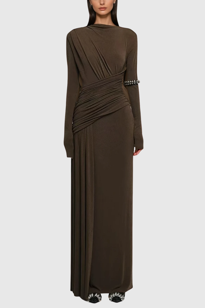 Shop  brown dress - Perfect for special occasions | Cabdirashiid Ruch Asymmetric Maxi Dress In Brown