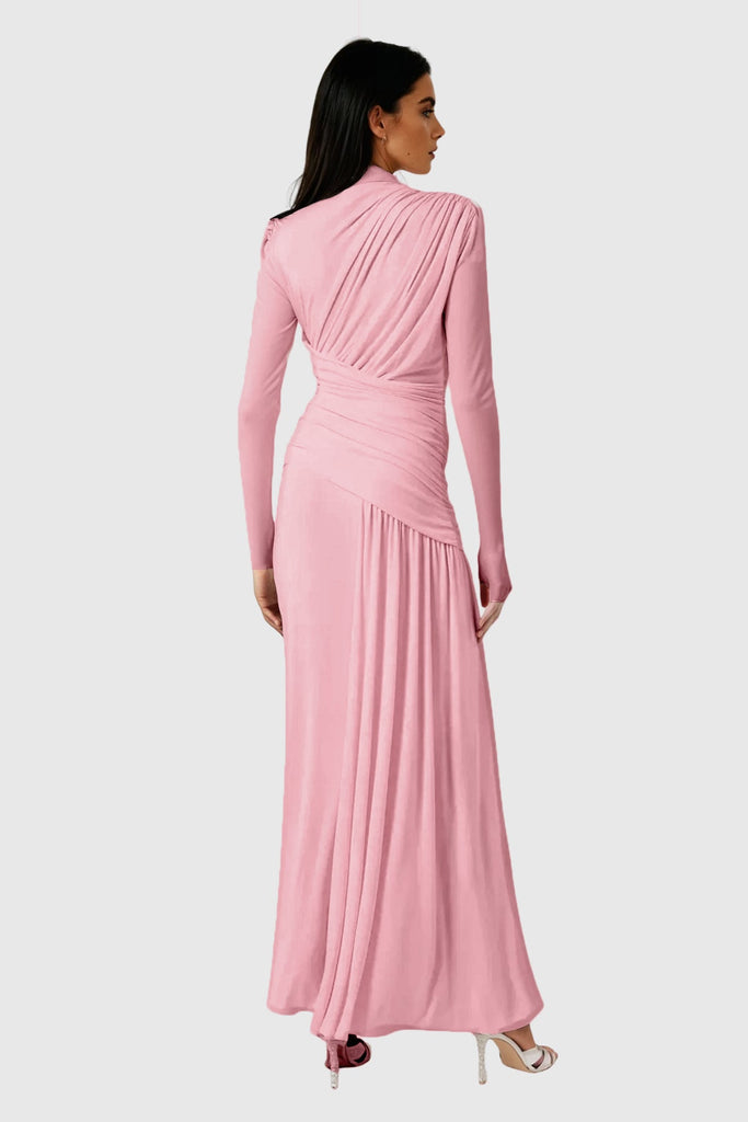 Cabdirashiid Ruch Asymmetric Maxi Dress In Pink - Stylish pink dress for special occasions | Buy Online