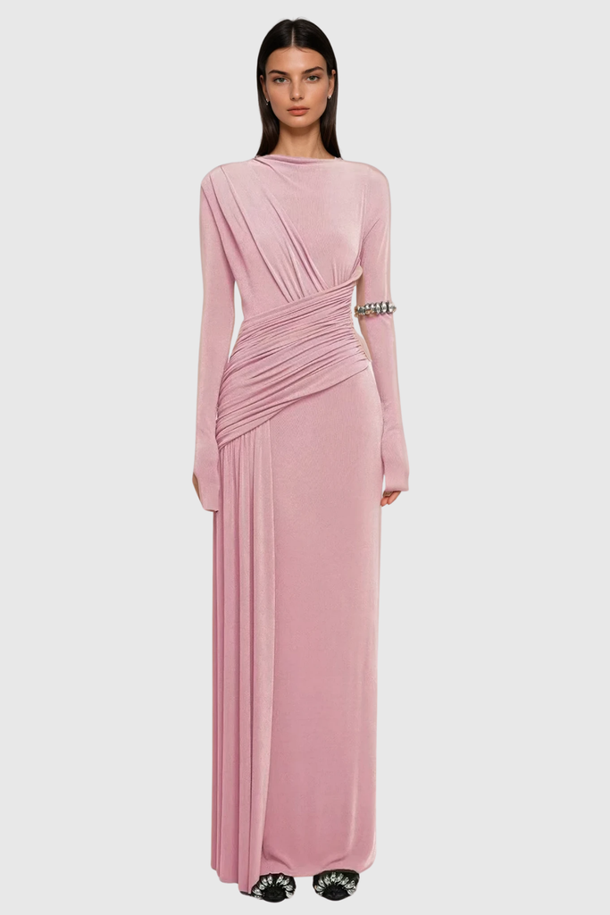 Stylish pink dress | Cabdirashiid Ruch Asymmetric Maxi Dress In Pink - Ideal for special occasions