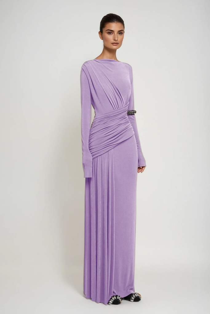 Cabdirashiid Ruch Asymmetric Maxi Dress In Purple - Stylish purple dress for special occasions | Buy Online