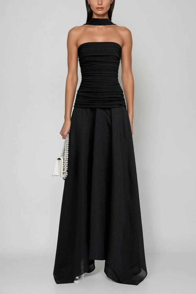 Shop  black dress - Perfect for special occasions | Cabdiraxmaan Ruch Drawstring Asymmetric Maxi Dress In Black
