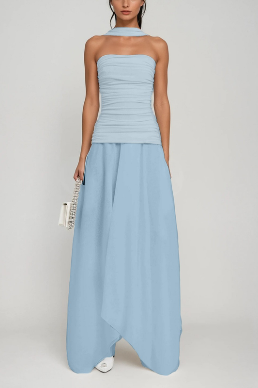 Cabdiraxmaan Ruch Drawstring Asymmetric Maxi Dress In Blue