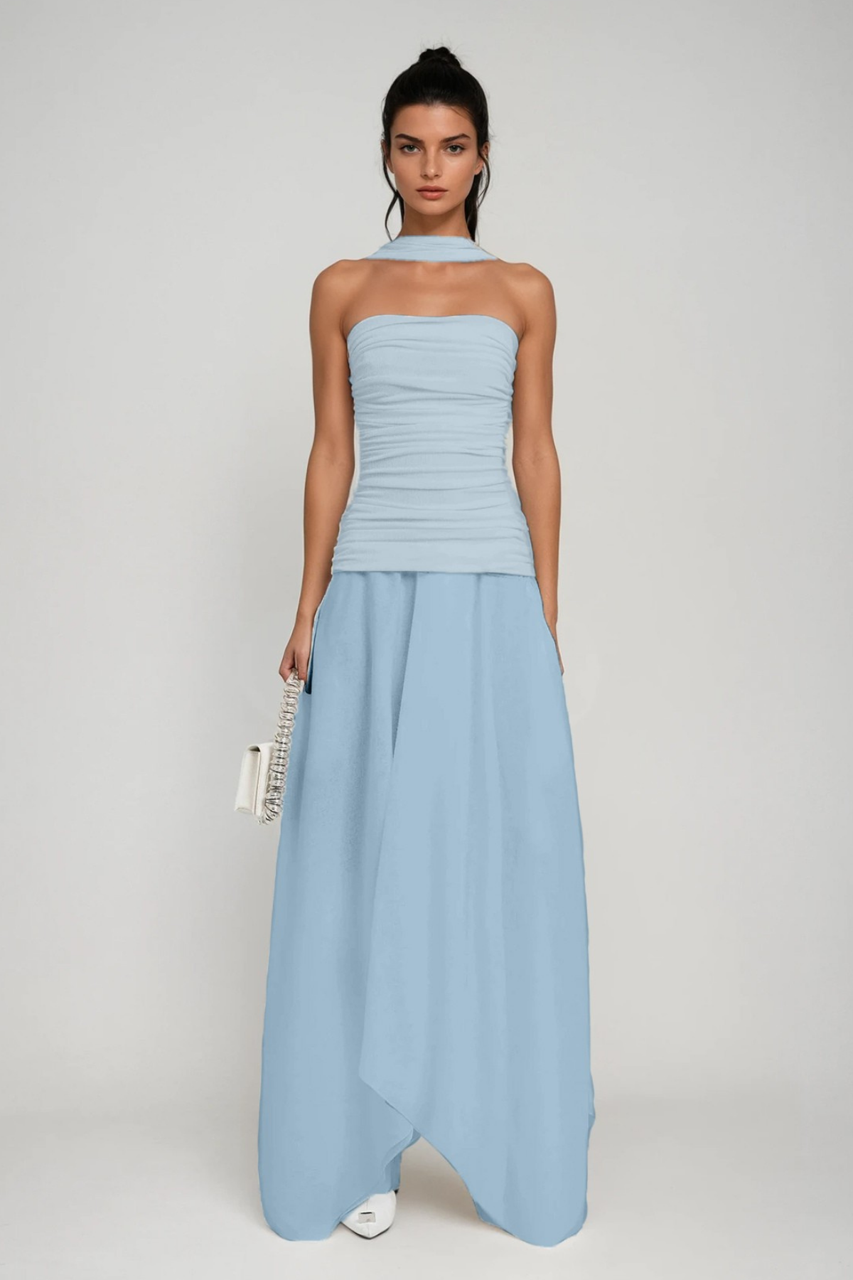 Cabdiraxmaan Ruch Drawstring Asymmetric Maxi Dress In Blue