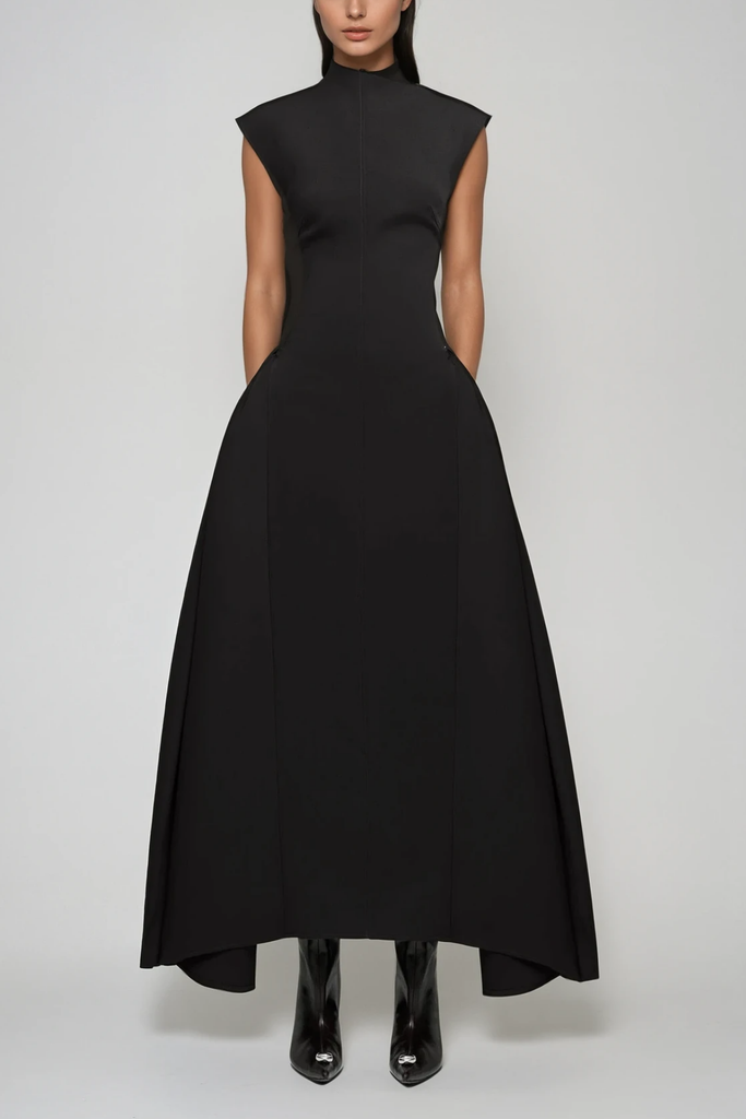 Stylish black dress | Cabdullaahi Sleeveless Asymmetric Maxi Dress In Black - Ideal for special occasions