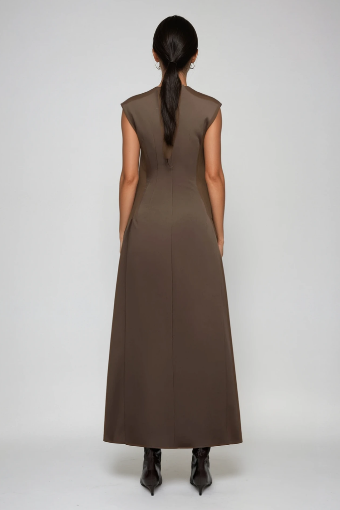 Stylish brown dress | Cabdullaahi Sleeveless Asymmetric Maxi Dress In Brown - Ideal for special occasions
