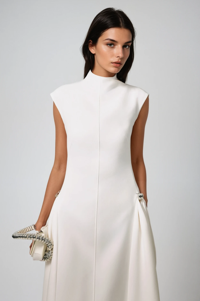 Stylish white dress | Cabdullaahi Sleeveless Asymmetric Maxi Dress In White - Ideal for special occasions