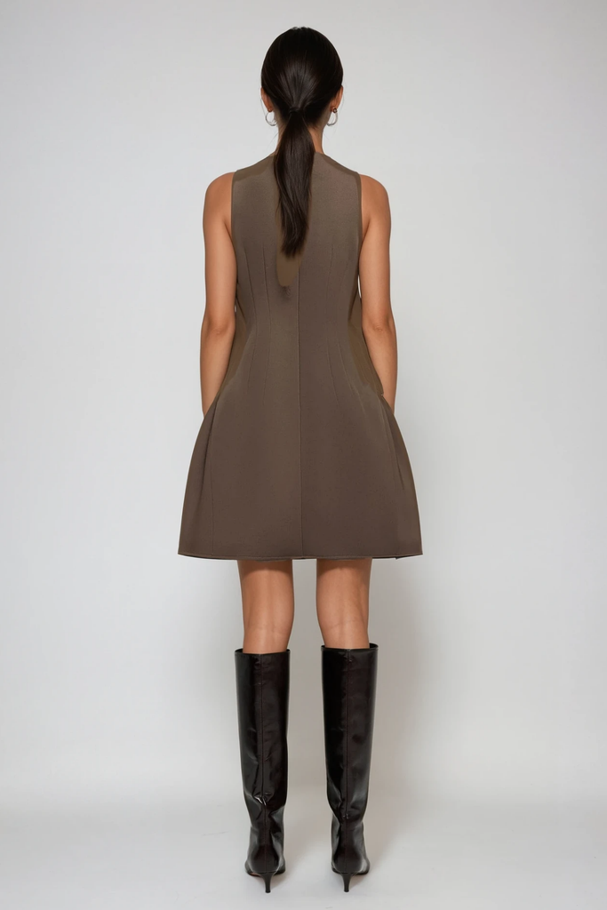 Stylish brown dress | Cabdullaahi Sleeveless Mini Dress In Brown - Ideal for special occasions