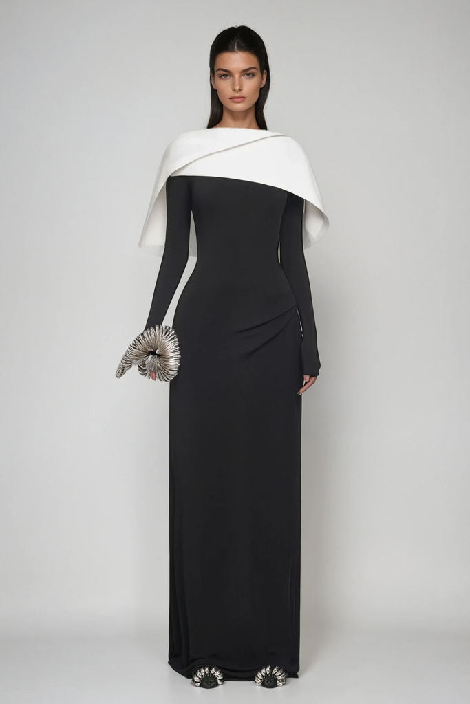 Cabdulqaadir Shawl Ruch Bodycon Maxi Dress In Black - Stylish black dress for special occasions | Buy Online