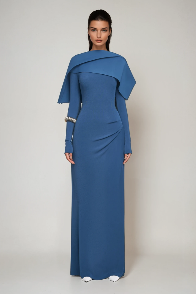 Stylish blue dress | Cabdulqaadir Shawl Ruch Bodycon Maxi Dress In Blue - Ideal for special occasions