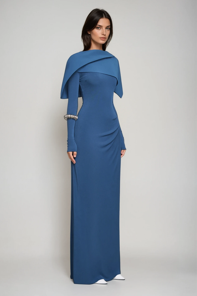 Stylish blue dress | Cabdulqaadir Shawl Ruch Bodycon Maxi Dress In Blue - Ideal for special occasions