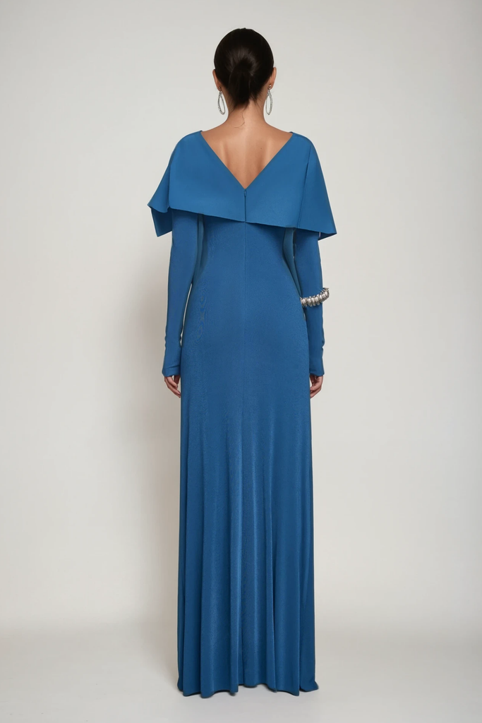 Cabdulqaadir Shawl Ruch Bodycon Maxi Dress In Blue - Stylish blue dress for special occasions | Buy Online