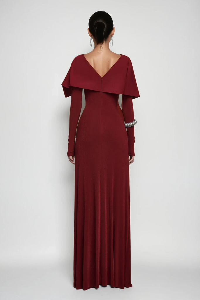 Cabdulqaadir Shawl Ruch Bodycon Maxi Dress In Red - Stylish red dress for special occasions | Buy Online