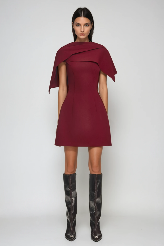 Cabdulqaadir Shawl Ruch Bodycon Mini Dress In Red - Stylish red dress for special occasions | Buy Online