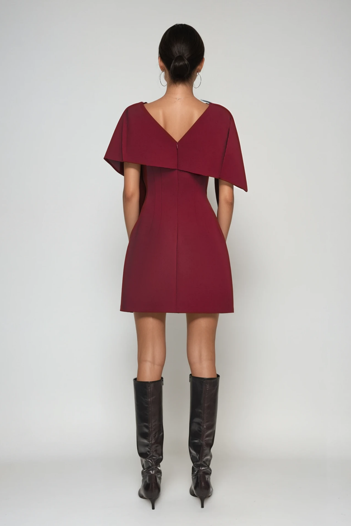 Cabdulqaadir Shawl Ruch Bodycon Mini Dress In Red - Stylish red dress for special occasions | Buy Online