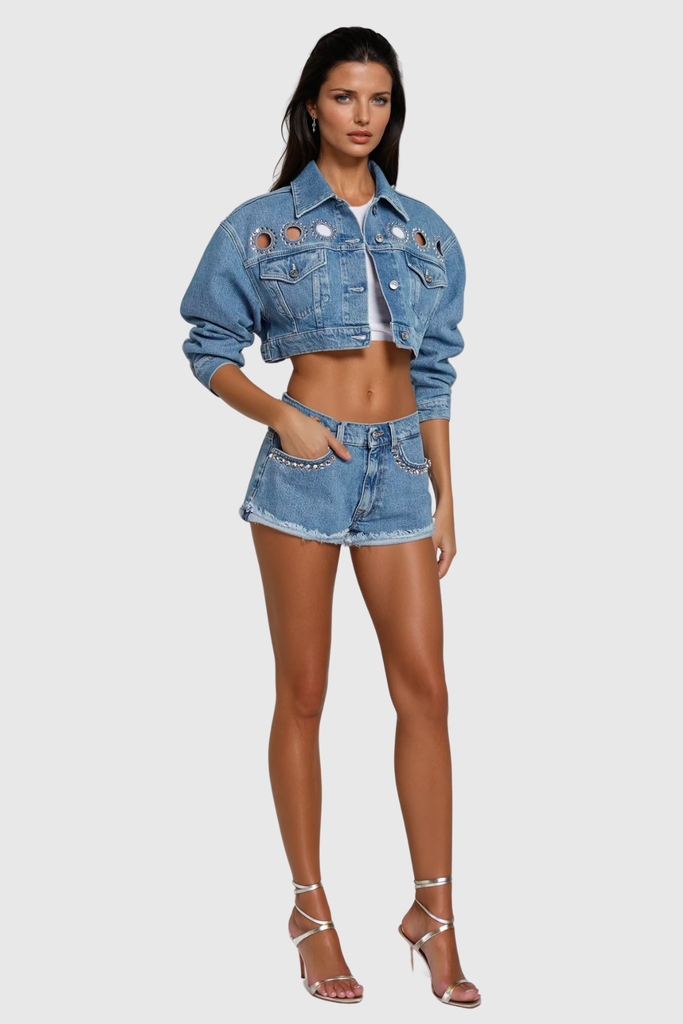 Shop  beautiful dress - Perfect for special occasions | Cadhla Cutout Crystal Denim Jacket