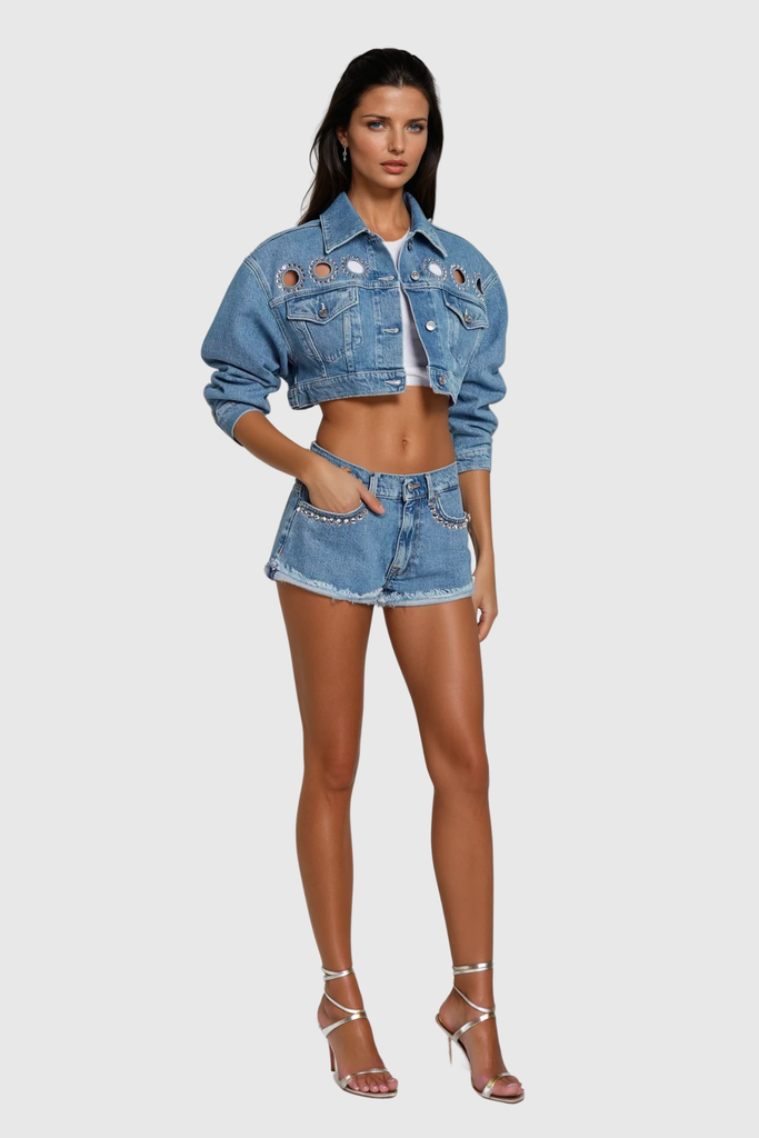 Shop  beautiful dress - Perfect for special occasions | Cadhla Cutout Crystal Denim Jacket