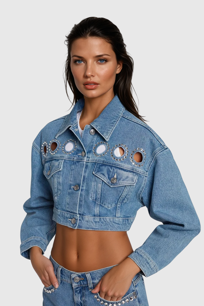 Shop  beautiful dress - Perfect for special occasions | Cadhla Cutout Crystal Denim Jacket