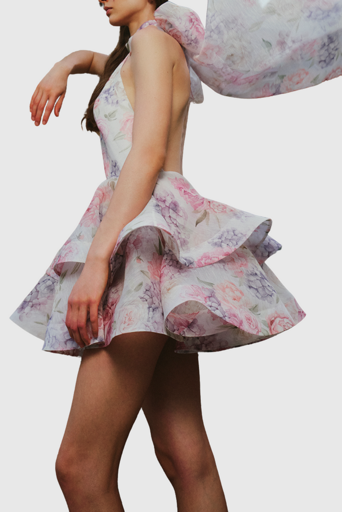 Earna Floral Print Halter Mini Dress - Stylish beautiful dress for special occasions | Buy Online