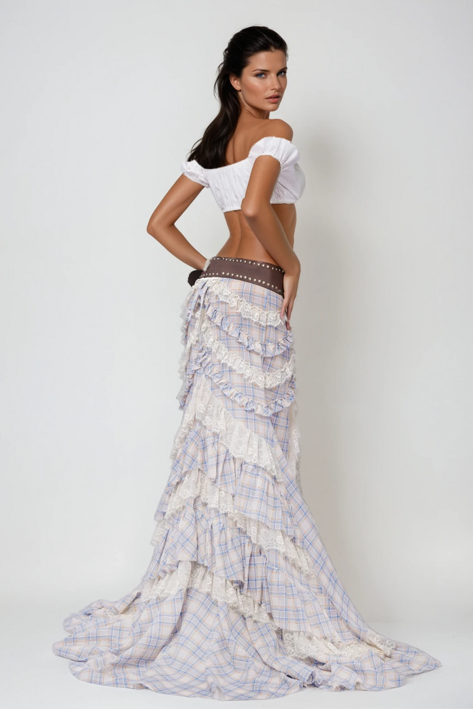 Cadoc Lace Up Crop Skirt Set - Stylish beautiful dress for special occasions | Buy Online