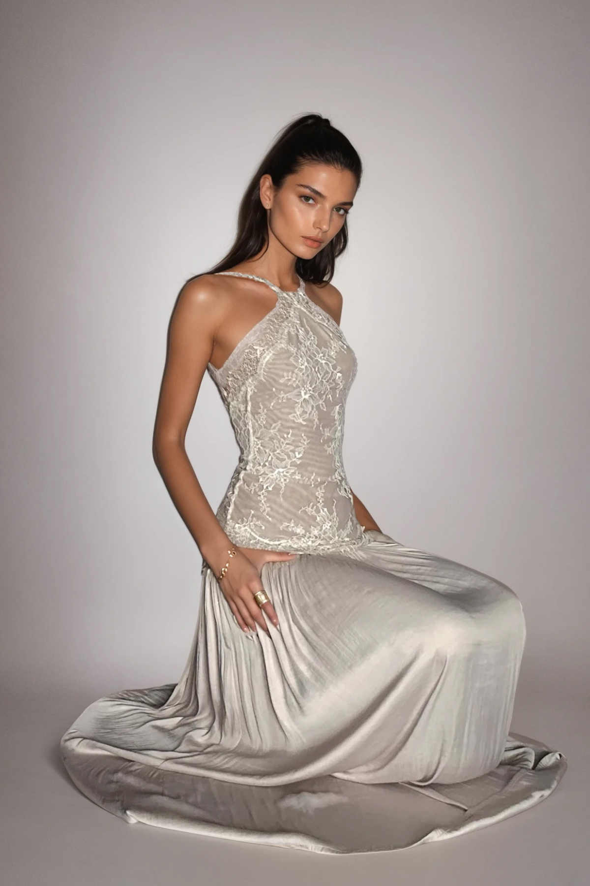 Cadwalader Lace Floral Ruch Maxi Dress