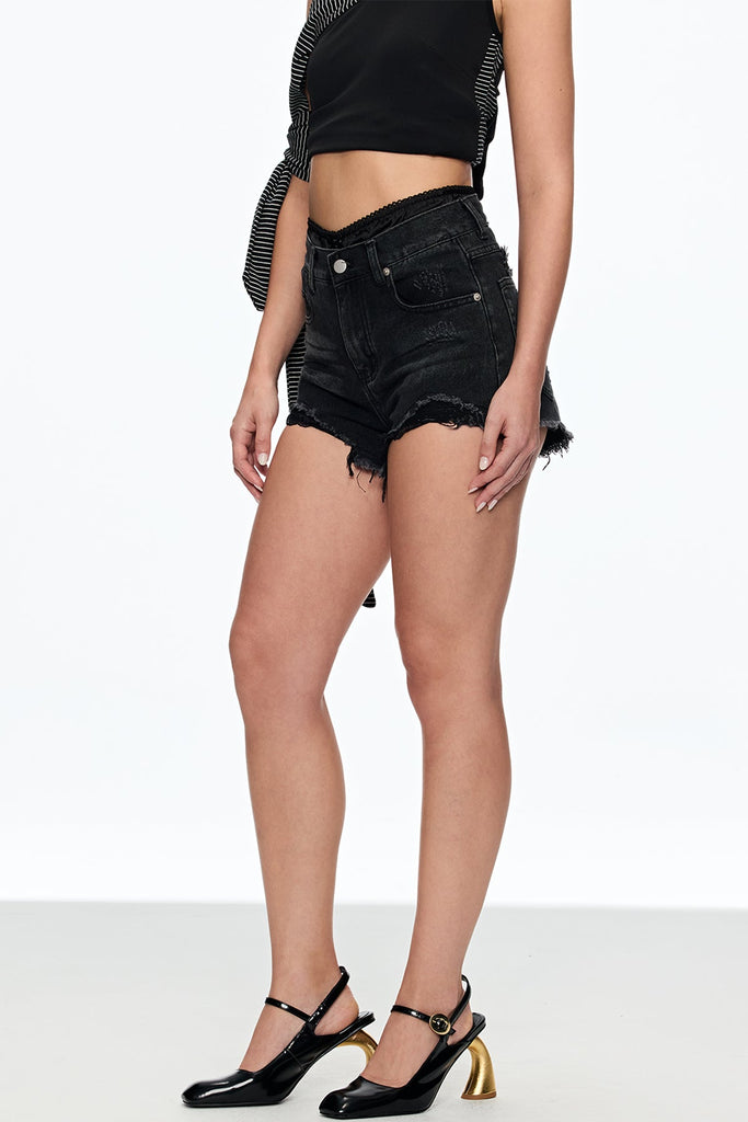 Shop  black dress - Perfect for special occasions | Caecilius Lace Denim Shorts In Black