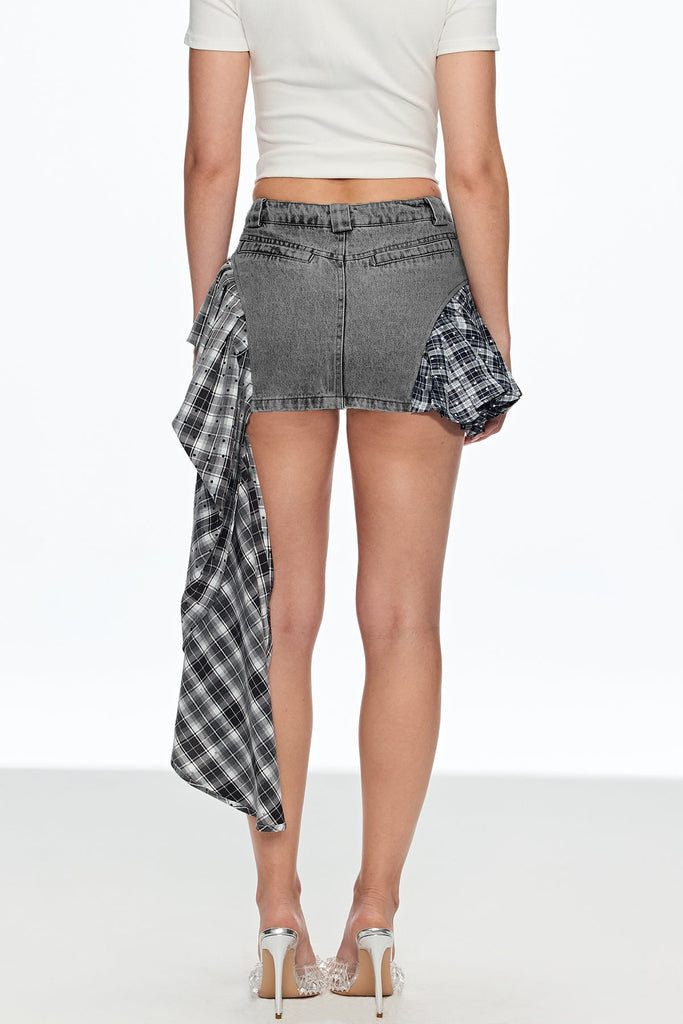 Caelestinus Dot Patchwork Asymmetric Mini Skirt In Black - Stylish black mini for special occasions | Buy Online