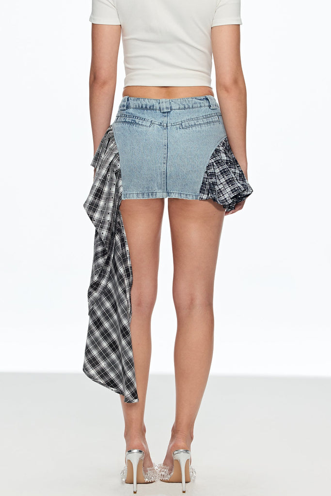 Caelestinus Dot Patchwork Asymmetric Mini Skirt In Blue - Stylish blue mini for special occasions | Buy Online