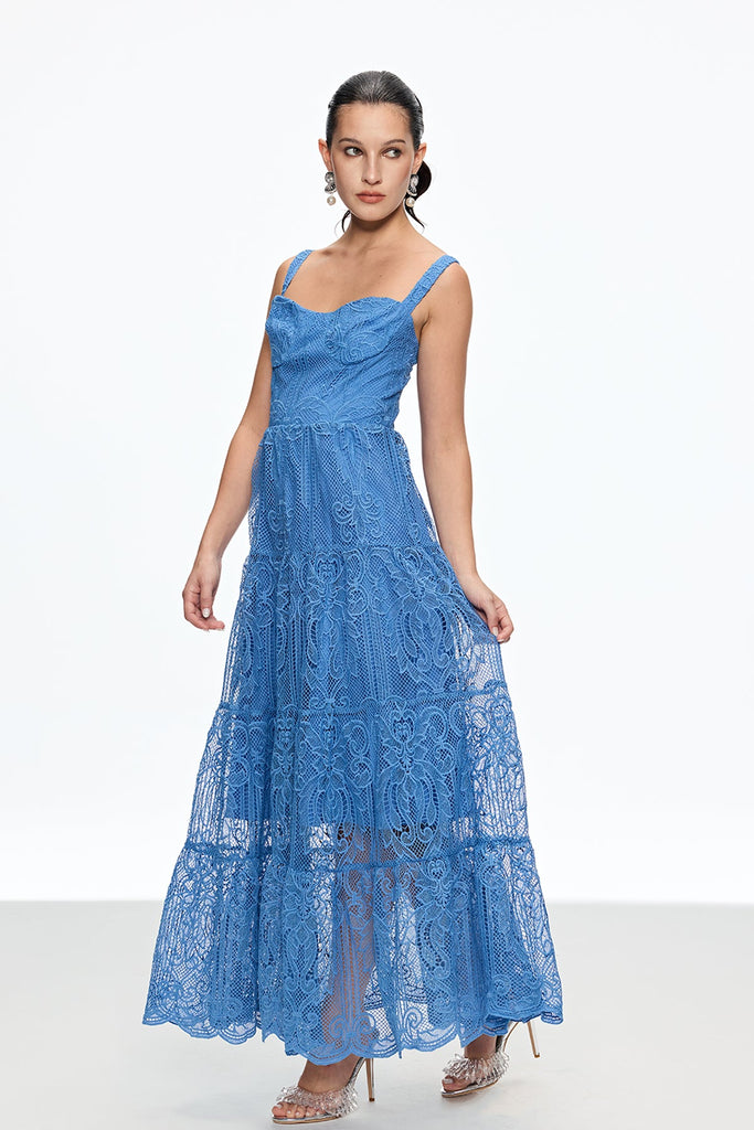 Stylish red dress | Caelestius Lace Embroidered Maxi Dress - Ideal for special occasions