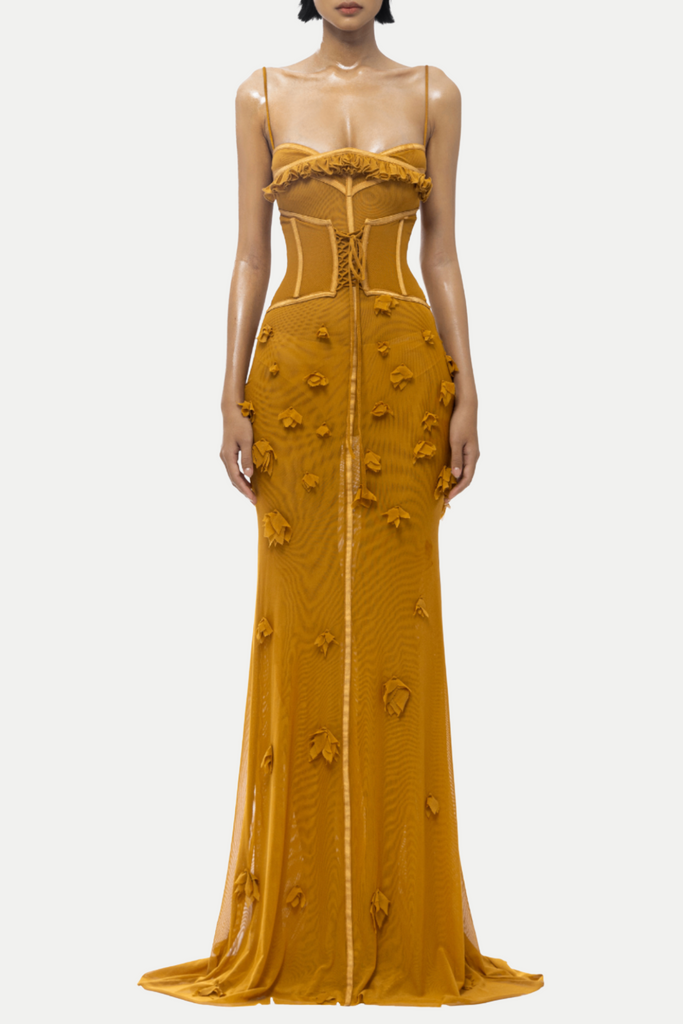 Arthur Floral Corset Mesh Maxi Dress - Stylish beautiful dress for special occasions | Buy Online