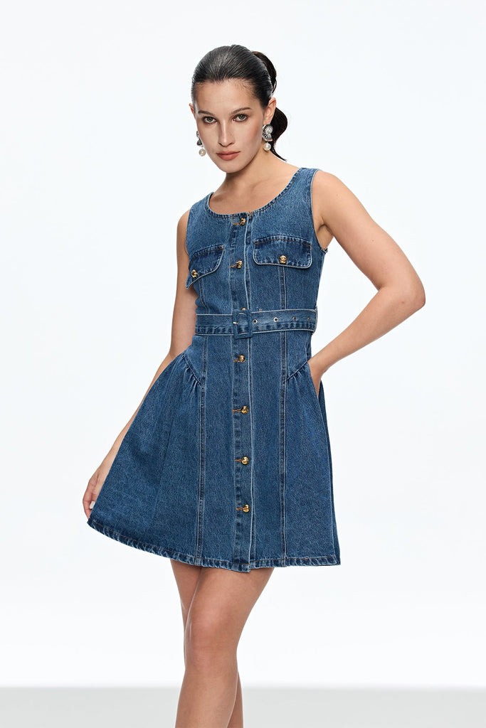 Shop  beautiful dress - Perfect for special occasions | Caelia Sleeveless Denim Mini Dress