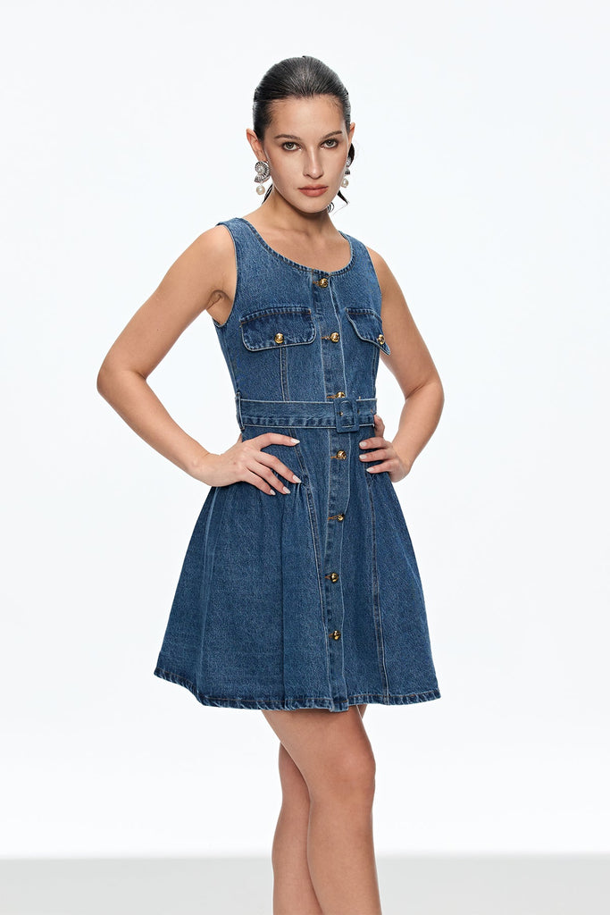 Shop  beautiful dress - Perfect for special occasions | Caelia Sleeveless Denim Mini Dress