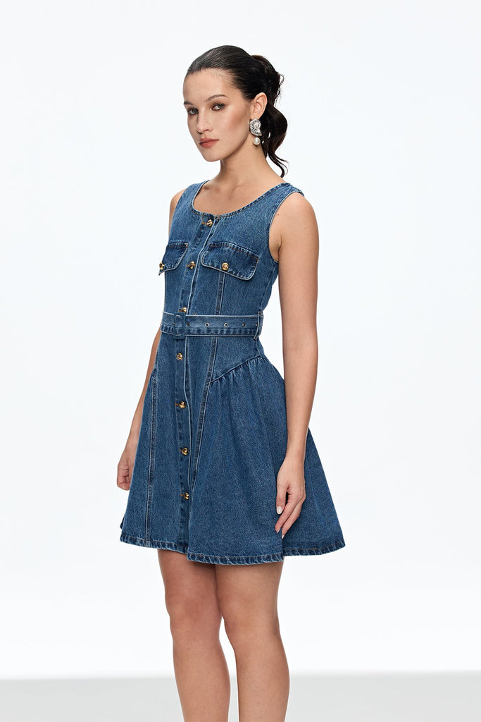 Stylish beautiful dress | Caelia Sleeveless Denim Mini Dress - Ideal for special occasions