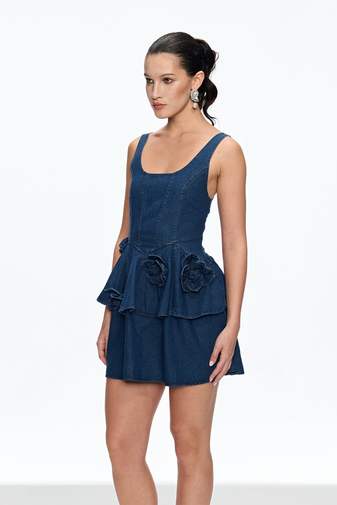 Caelie Corset Flower Ruffle Mini Dress - Stylish beautiful dress for special occasions | Buy Online