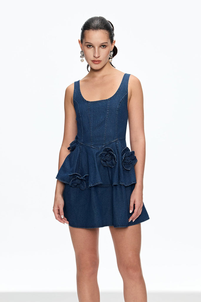 Caelie Corset Flower Ruffle Mini Dress - Stylish beautiful dress for special occasions | Buy Online