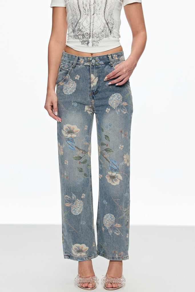 Stylish beautiful dress | Caelius Floral Wide Leg Jeans - Ideal for special occasions