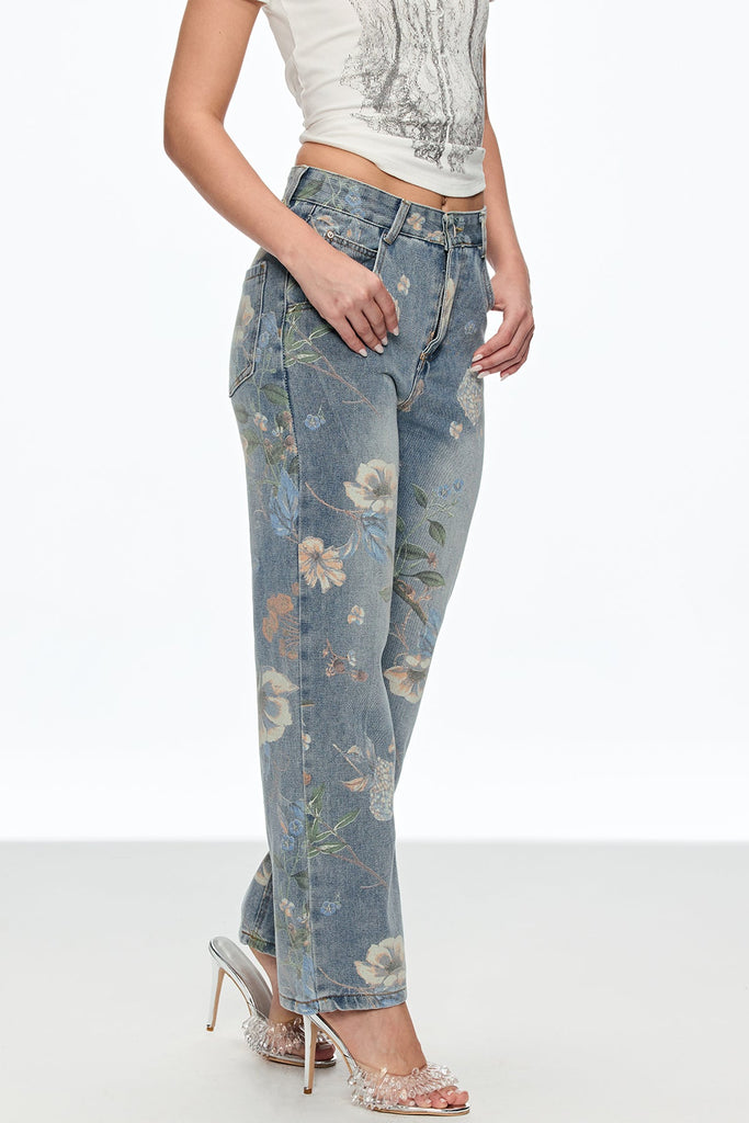Caelius Floral Wide Leg Jeans - Stylish beautiful dress for special occasions | Buy Online