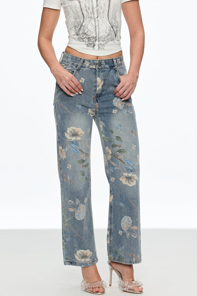 Stylish beautiful dress | Caelius Floral Wide Leg Jeans - Ideal for special occasions