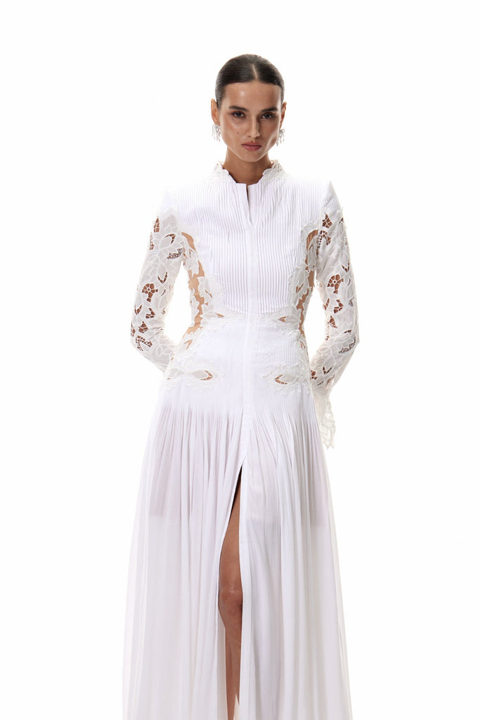 Stylish red dress | Caesarius Embroidered Ruch Lace Maxi Dress - Ideal for special occasions