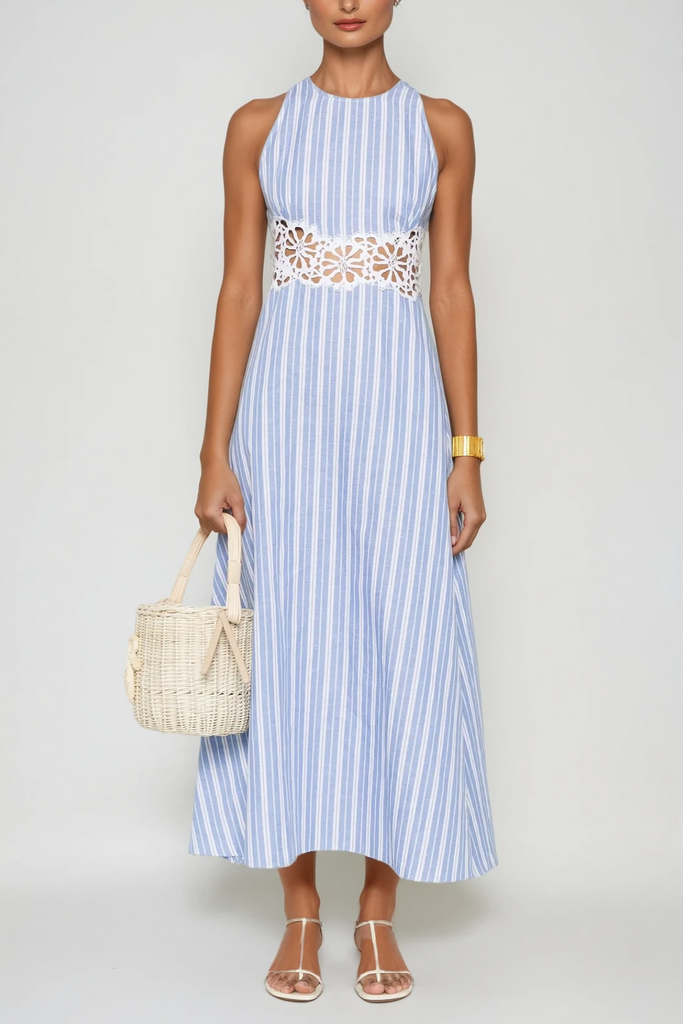 Caeso Sleeveless Stripe Cutout Maxi Dress - Stylish beautiful dress for special occasions | Buy Online