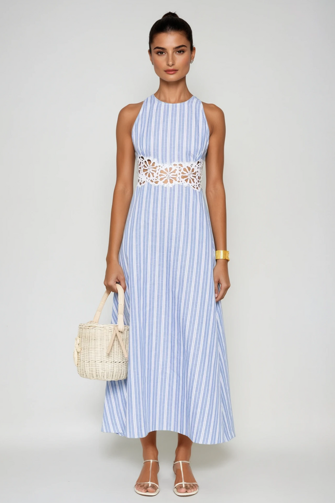 Stylish beautiful dress | Caeso Sleeveless Stripe Cutout Maxi Dress - Ideal for special occasions