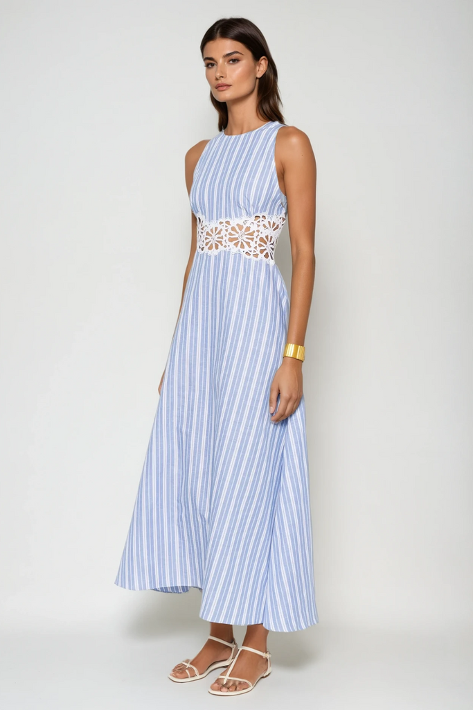 Caeso Sleeveless Stripe Cutout Maxi Dress - Stylish beautiful dress for special occasions | Buy Online