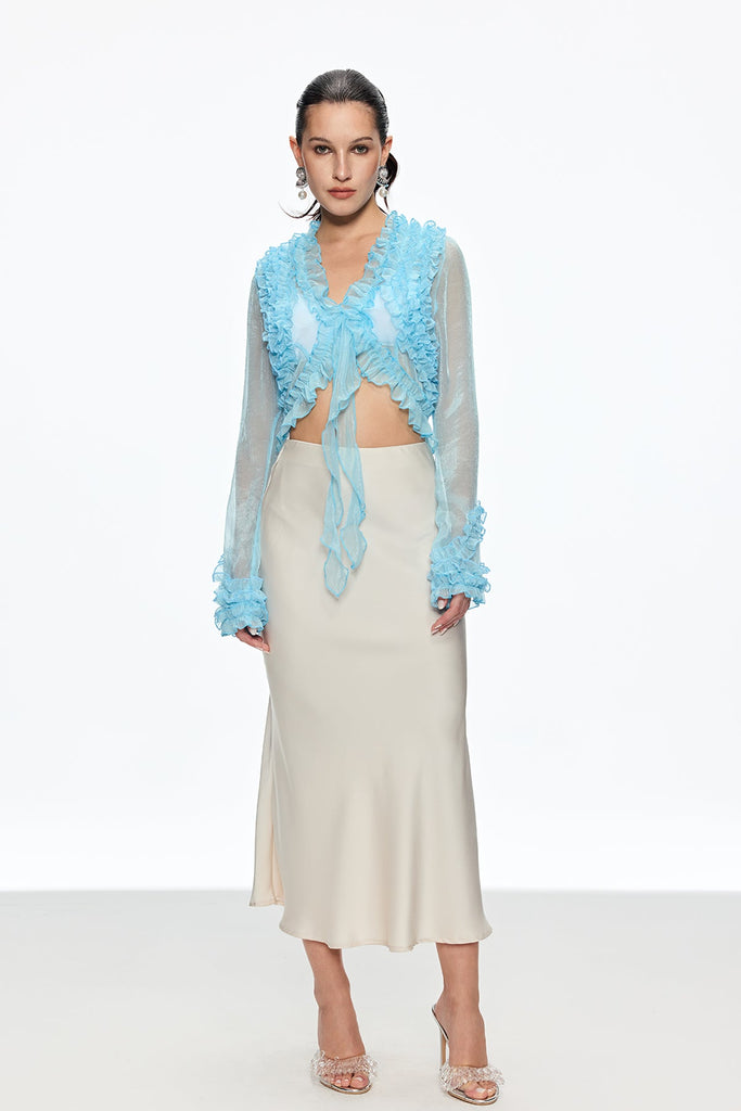 Shop  beautiful dress - Perfect for special occasions | Caesonius Ruffle Plunge Lace Up Top