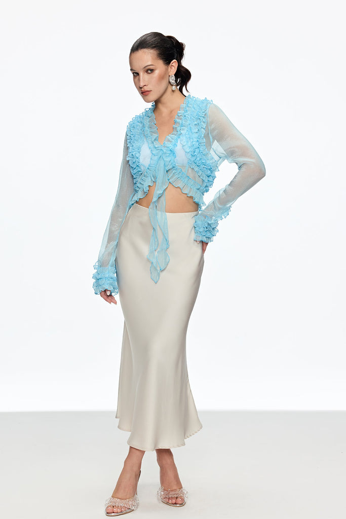 Caesonius Ruffle Plunge Lace Up Top - Stylish beautiful dress for special occasions | Buy Online