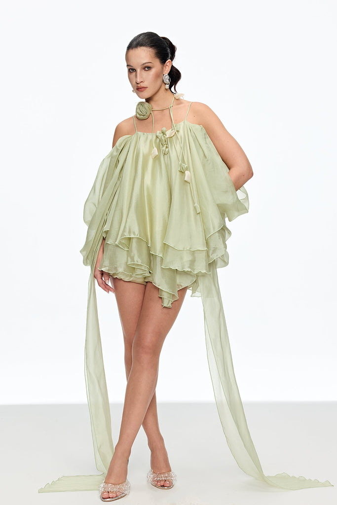 Caetana Ruffle Lace Up Fringe Mini Dress - Stylish beautiful dress for special occasions | Buy Online