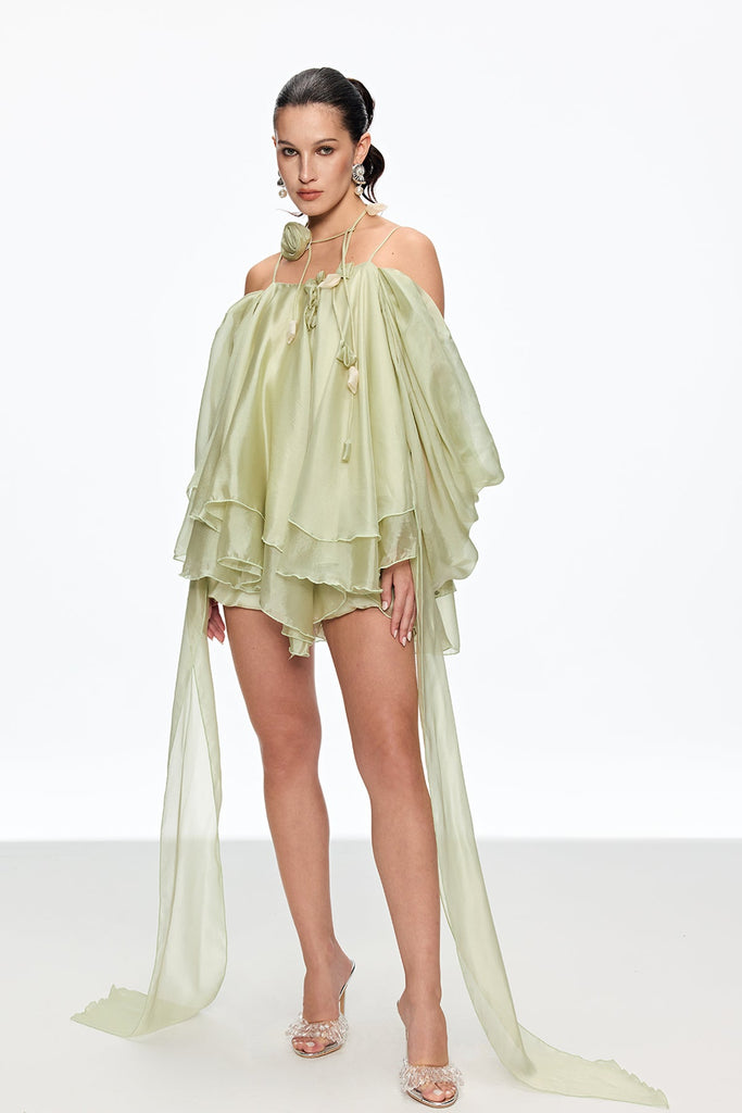 Shop  beautiful dress - Perfect for special occasions | Caetana Ruffle Lace Up Fringe Mini Dress