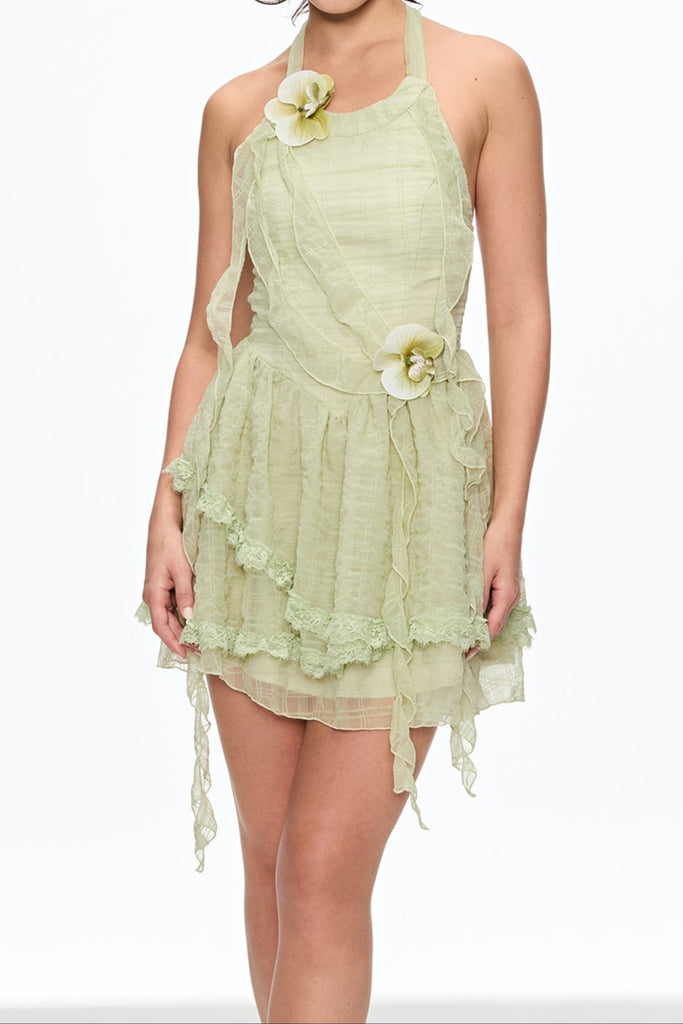 Shop  green dress - Perfect for special occasions | alyssa Flower Fringe Mini Dress in green