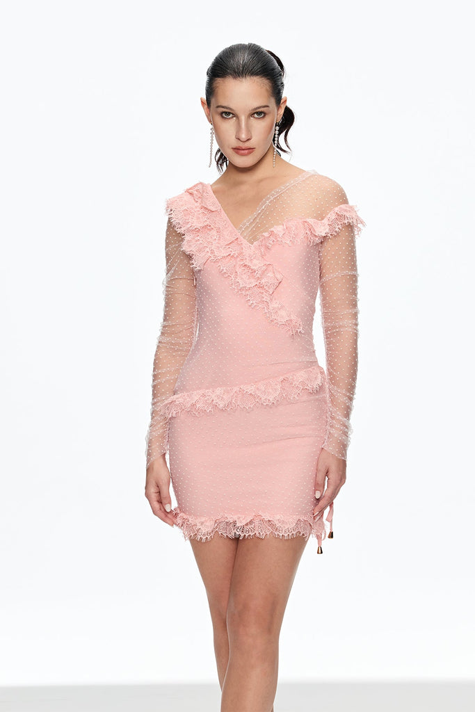 Shop  beautiful dress - Perfect for special occasions | Cahid Mesh Dot Ruch Mini Dress